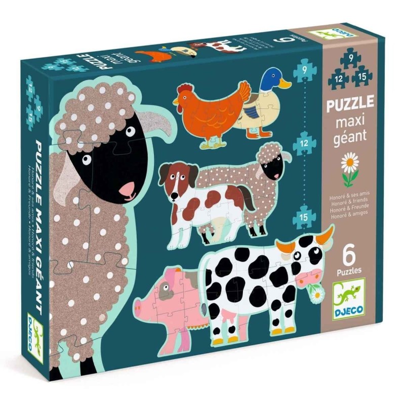 Puzzle 9-12-15 el. Gigant Zwierzęta na Wsi - Djeco