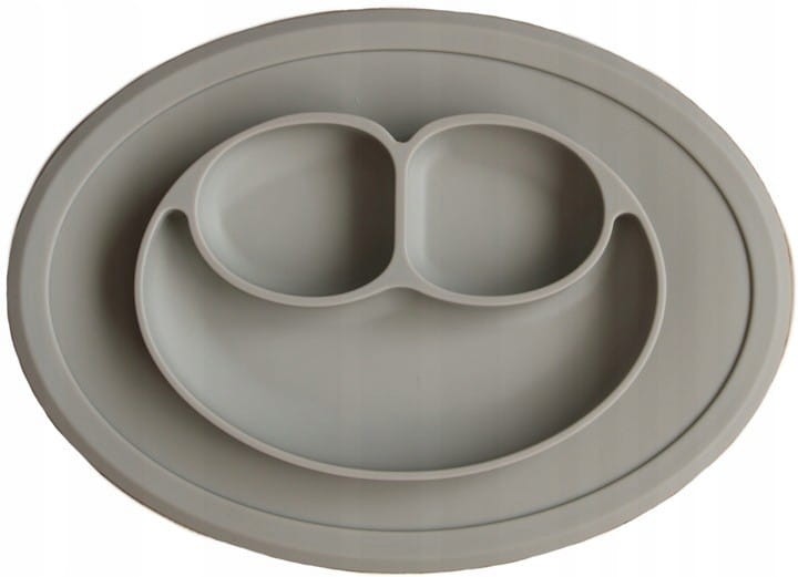 Silikonowy talerzyk z podkładką Uśmiech szary - Bi-bi