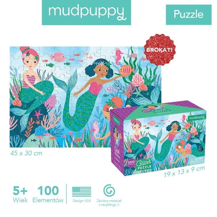 Błyszczące Puzzle Syrenki 100 el. - Mudpuppy