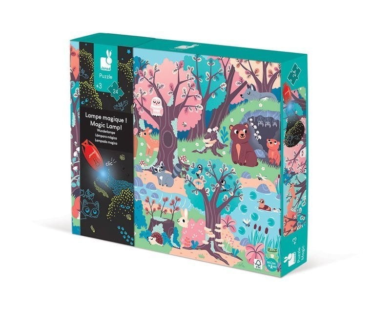 Świecące puzzle z mini lampką UV Las 24 el. - Janod