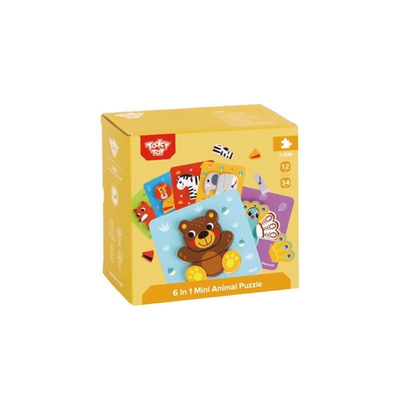 Drewniane Układanki 6w1 Puzzle Zwierzęta - Tooky Toy