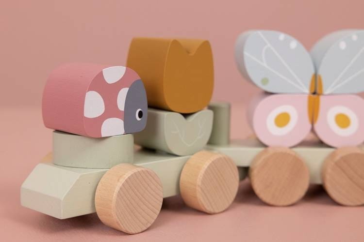 Drewniany Pociąg z Klockami Flowers & Butterflies - Little Dutch