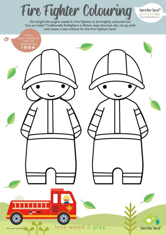 Wóz Strażacki z Podnośnikiem i Strażakami - Tender Leaf Toys