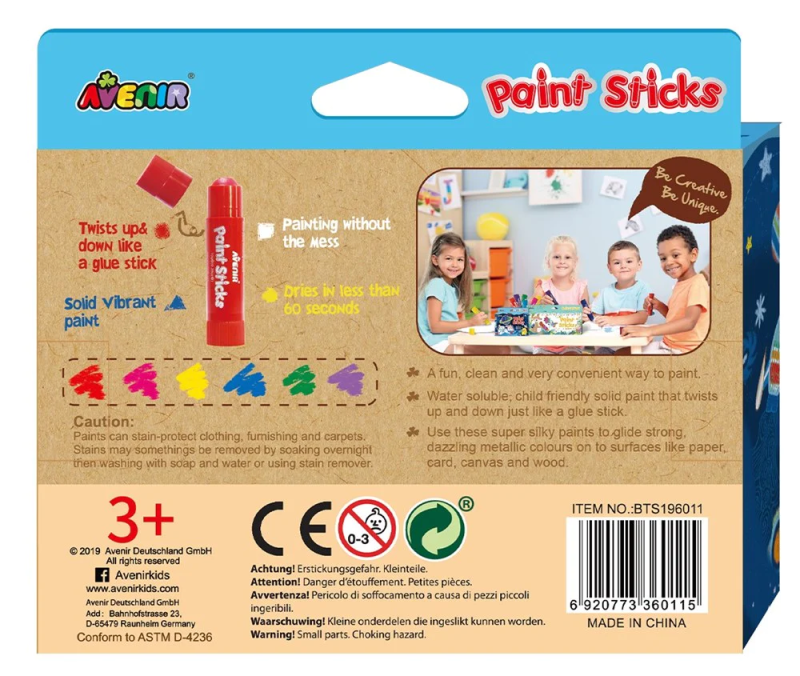 Farby w Sztyfcie 6 szt. Metaliczne Kolory Paint Sticks - Avenir