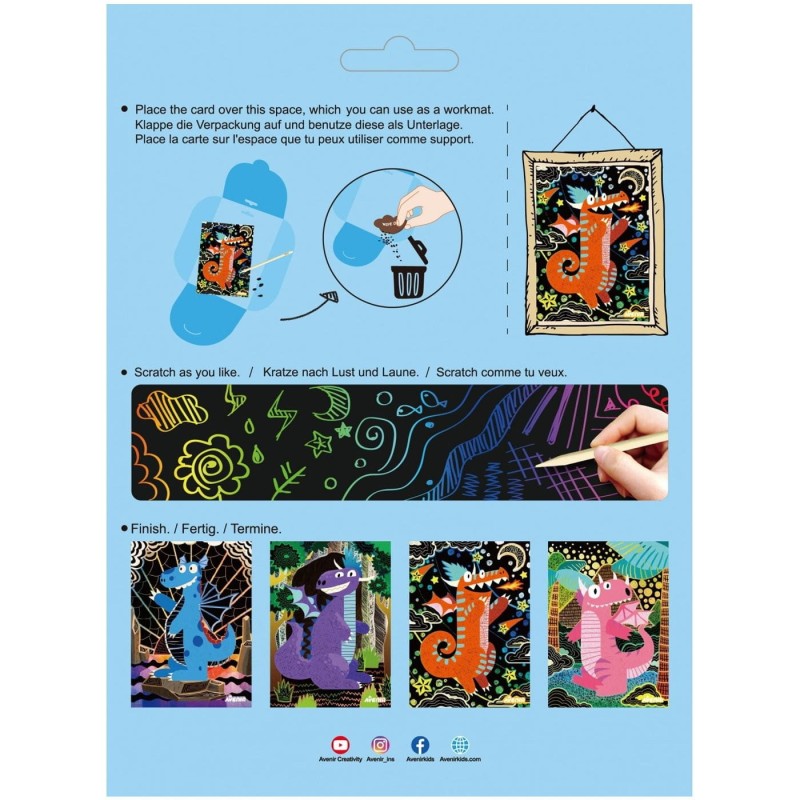 Kolorowe Wydrapywanki Smoki 4 szt. Scratch Art - Avenir