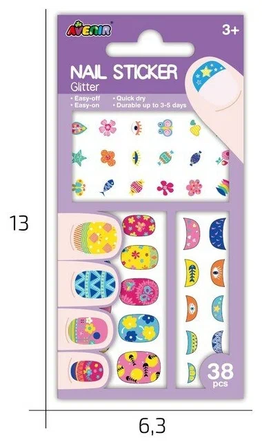 Brokatowe Naklejki na paznokcie dla dzieci Kwiatki - Avenir
