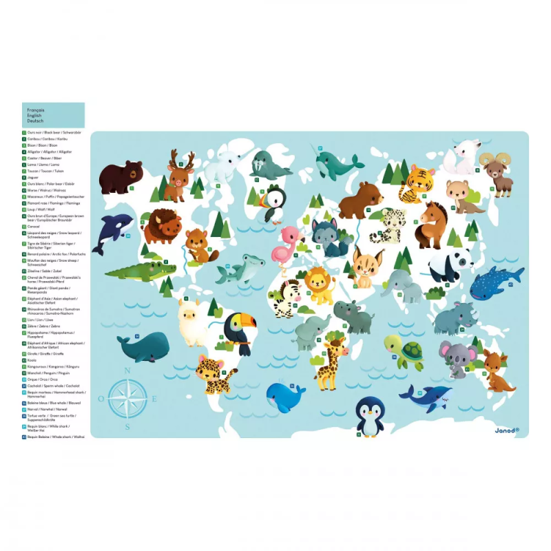 Magnetyczna Mapa Świata Zwierzęta - Janod