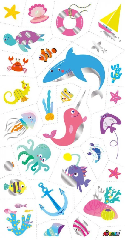 Błyszczące Tatuaże dla dzieci Wodne zwierzęta 52 szt. - Avenir