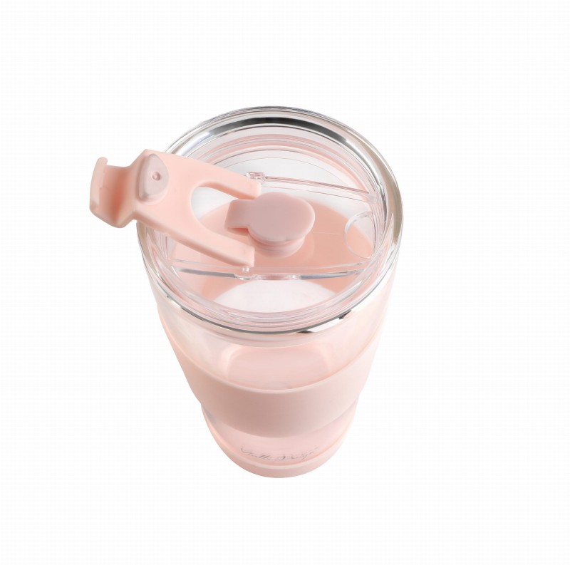 Szklany kubek termiczny ze słomką 600 ml różowy Fuori Vialla Design