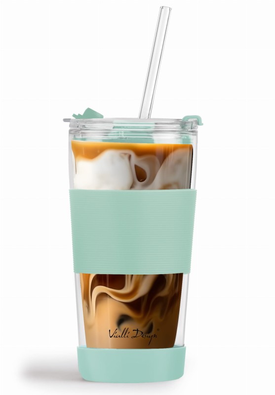 Szklany kubek termiczny ze słomką 600 ml miętowy Fuori Vialla Design