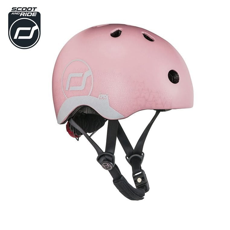Kask z Odblaskami i Lampką LED Ultralekki na Hulajnogę i Rower  dzieci 1-5 lat Rose Cat - Scoot & Ride