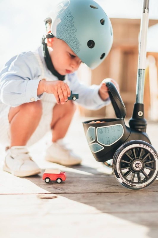 Kask z Odblaskami i Lampką LED Ultralekki na Hulajnogę i Rower dzieci 1-5 lat Ash Bear - Scoot & Ride