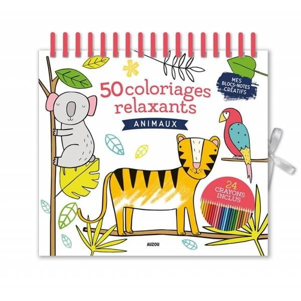 Zestaw 50 kolorowanek z kredkami Zwierzęta - Auzou