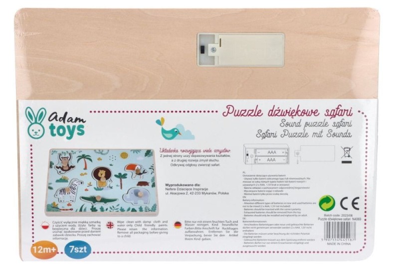 Układanka dźwiękowa Zwierzęta Safari Adam Toys
