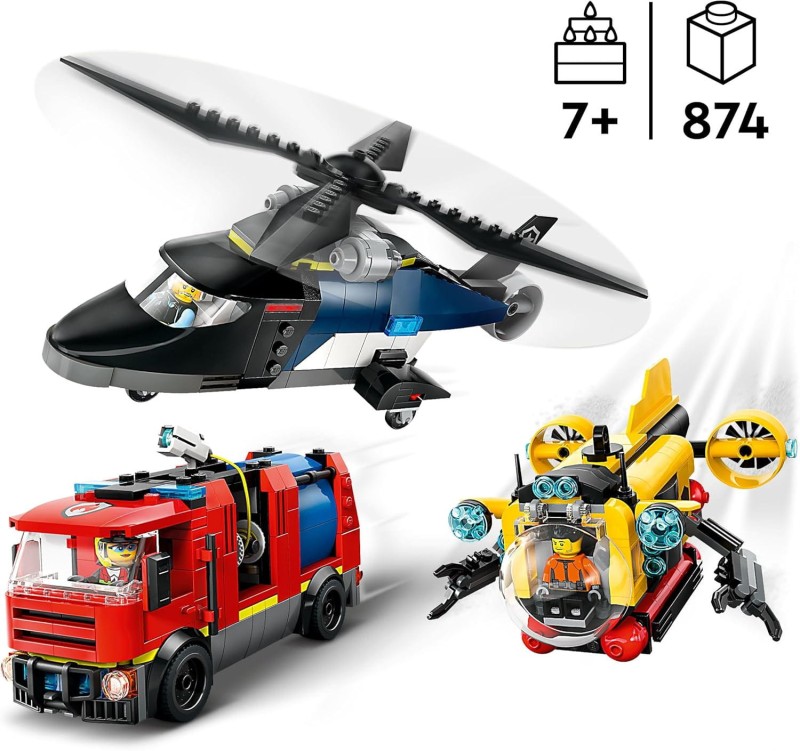 Lego 60462 Zestaw z helikopterem, wozem strażackim i łodzią podwodną