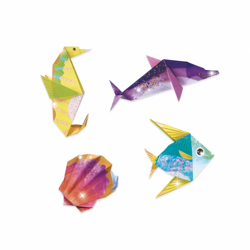 Origami Morskie Zwierzęta metaliczne kartki Djeco