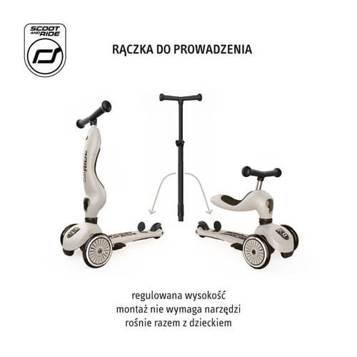 Scootandride Jeździk i hulajnoga z rączką do prowadzenia Highwaykick 1 Push and Go 2w1 Ash