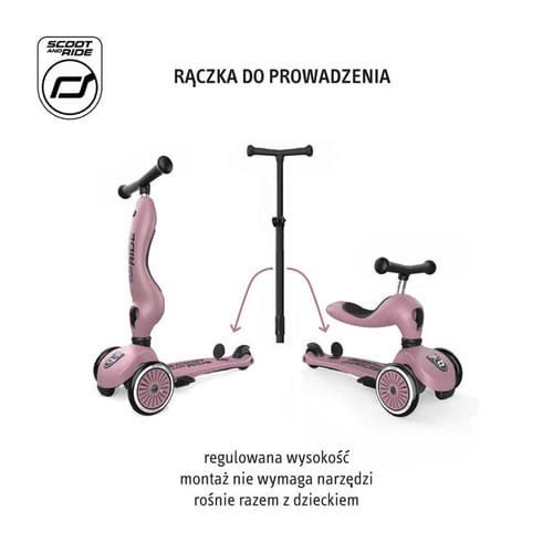 Scootandride Jeździk i hulajnoga z rączką do prowadzenia Highwaykick 1 Push and Go 2w1 Wildberry