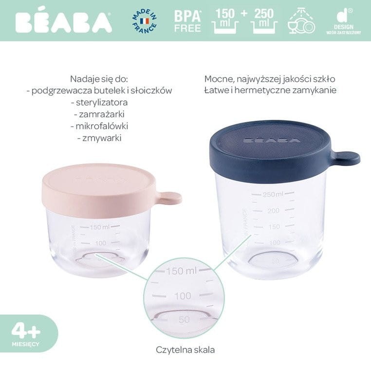 Pojemniki Słoiczki Szklane z Hermetycznym Wieczkiem 150 +250 ml - Beaba