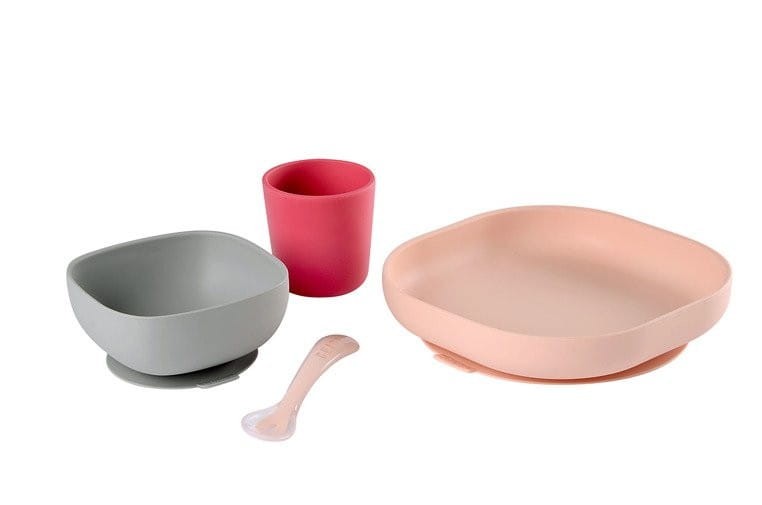 Komplet Naczyń z Silikonu z Przyssawką Pink - Beaba
