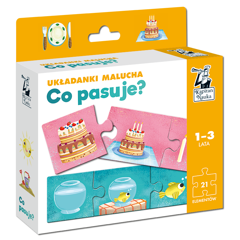 Puzzle trzyelementowe. Co pasuje? Układanki malucha - Kapitan Nauka