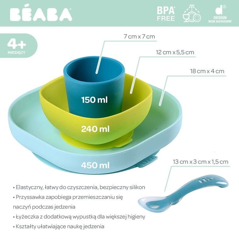 Komplet naczyń z silikonu z przyssawką blue - Beaba