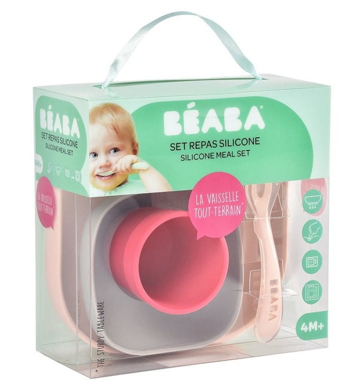 Komplet Naczyń z Silikonu z Przyssawką Pink - Beaba