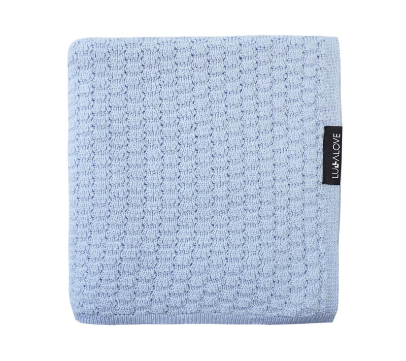 Kocyk z Wełny Merino Premium Błękitny 90 x 90 cm - Lullalove