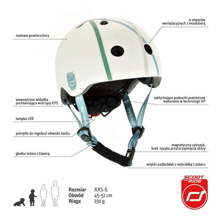 Ultralekki Kask Ochronny z Lampką LED na Hulajnogę i Rower  dzieci 1-5 lat Crossline - Scoot & Ride