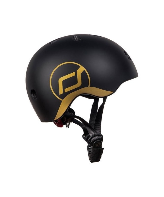 Ultralekki Kask Ochronny z Lampką LED na Hulajnogę i Rower  dzieci 1-5 lat Black & Gold - Scoot & Ride