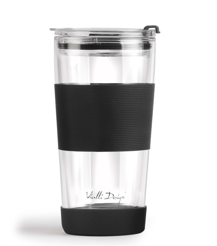 Szklany kubek termiczny ze słomką 600 ml czarny Fuori Vialla Design