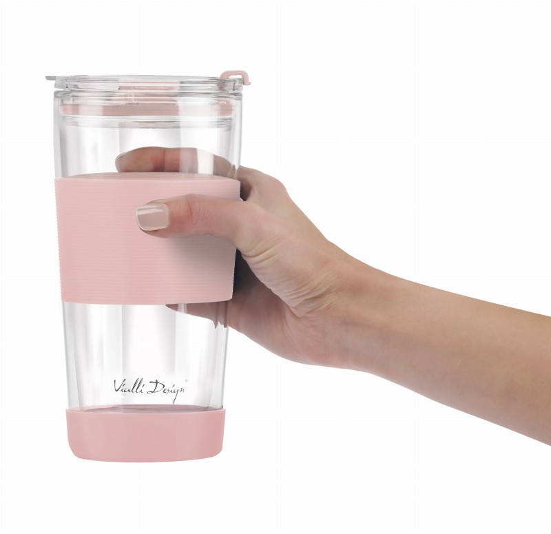 Szklany kubek termiczny ze słomką 600 ml różowy Fuori Vialla Design