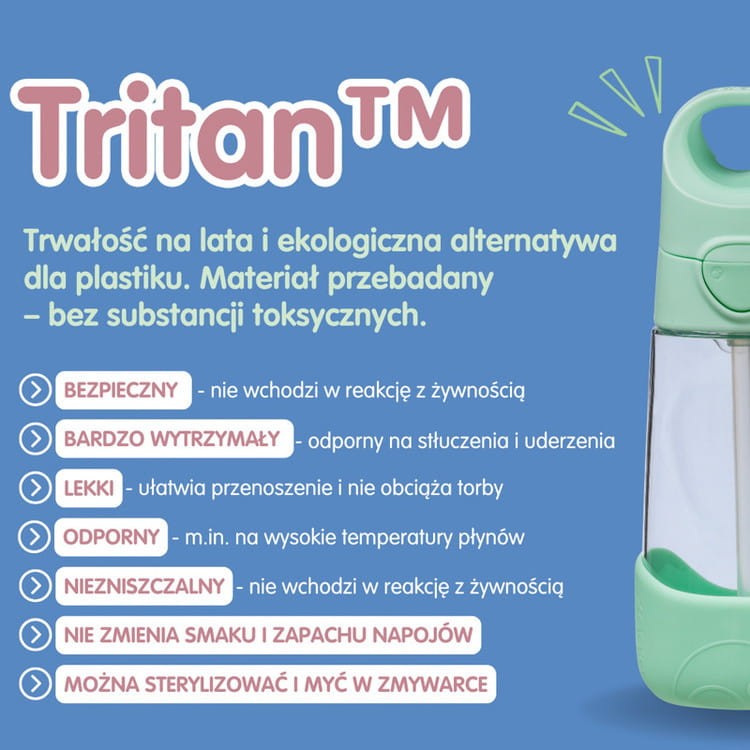 Butelka ze słomką 450 ml tritanowa, bidon Spearmint b.box