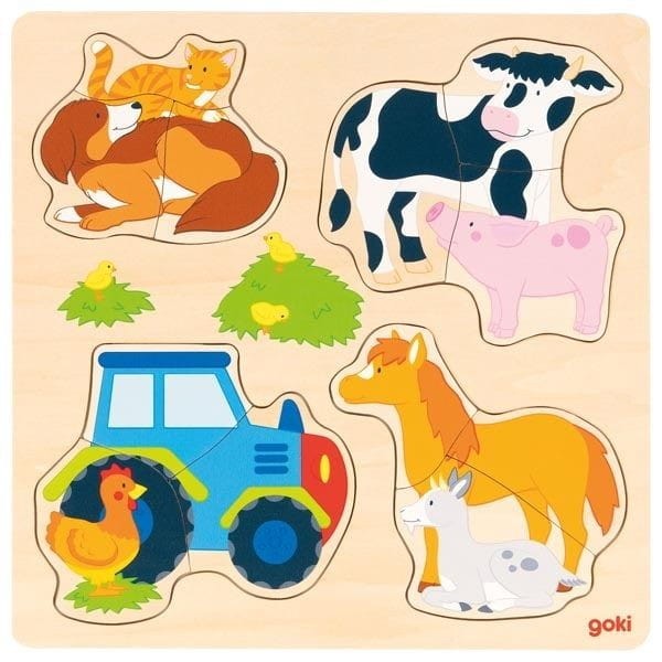 Drewniane puzzle 3-elementowe Farma - Goki