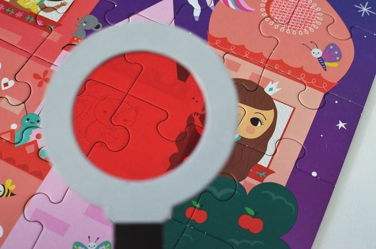 Puzzle z lupą i ukrytymi elementami Zamek jednorożca 42el. - Mudpuppy