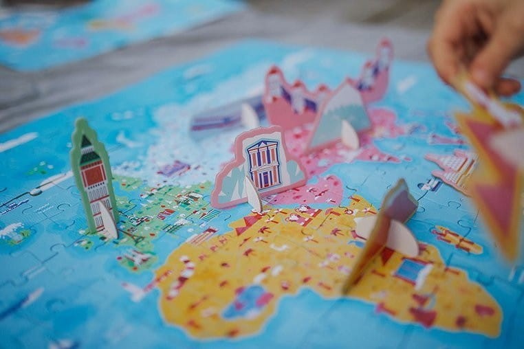 Puzzle edukacyjne z figurkami 3D Cuda świata 350 elementów - Janod