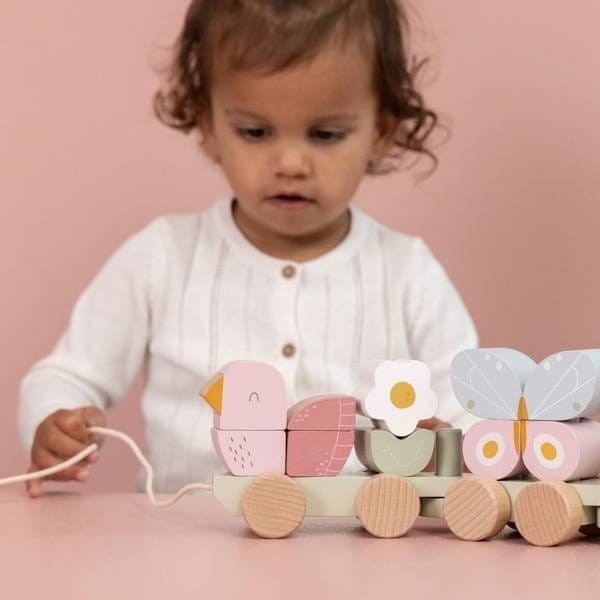 Drewniany Pociąg z Klockami Flowers & Butterflies - Little Dutch