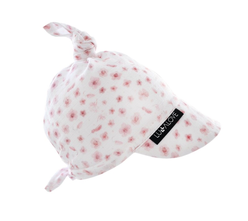 Muślinowa Chustka Supełkowa z Daszkiem kwiaty - Lullalove