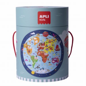 Okrągłe Puzzle 48 el. w Tubie Mapa Świata  - Apli Kids