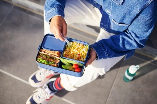 Lunchbox z przegródkami, pojemniczkiem i widelcem Bento nordic blue - Mepal