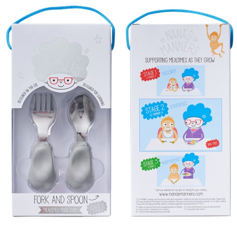 Sztućce Nana's Manners ETAP 2 Widelec i łyżka 1-3 lata Zestaw Szary