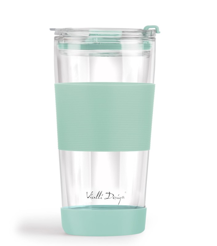 Szklany kubek termiczny ze słomką 600 ml miętowy Fuori Vialla Design