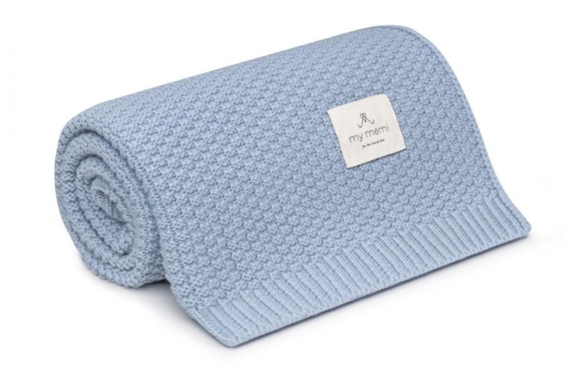 Kocyk ze 100% Wełny Merino Błękitny Premium Collection - My Memi