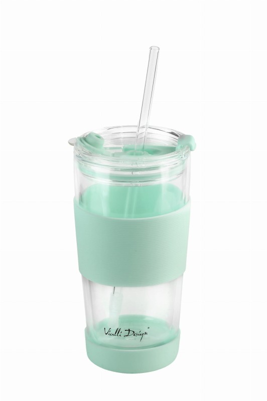 Szklany kubek termiczny ze słomką 600 ml miętowy Fuori Vialla Design
