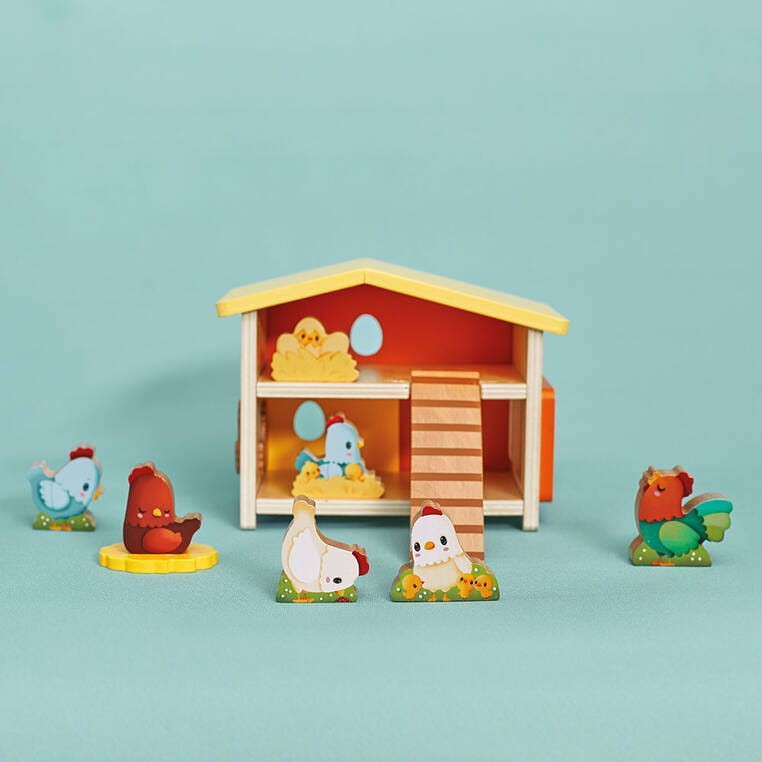 Kurnik z figurkami kur drewniany domek Farma Janod