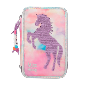 Potrójny Piórnik z Wyposażeniem i Cekinami Konie - Miss Melody