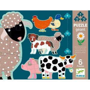 Puzzle 9-12-15 el. Gigant Zwierzęta na Wsi - Djeco