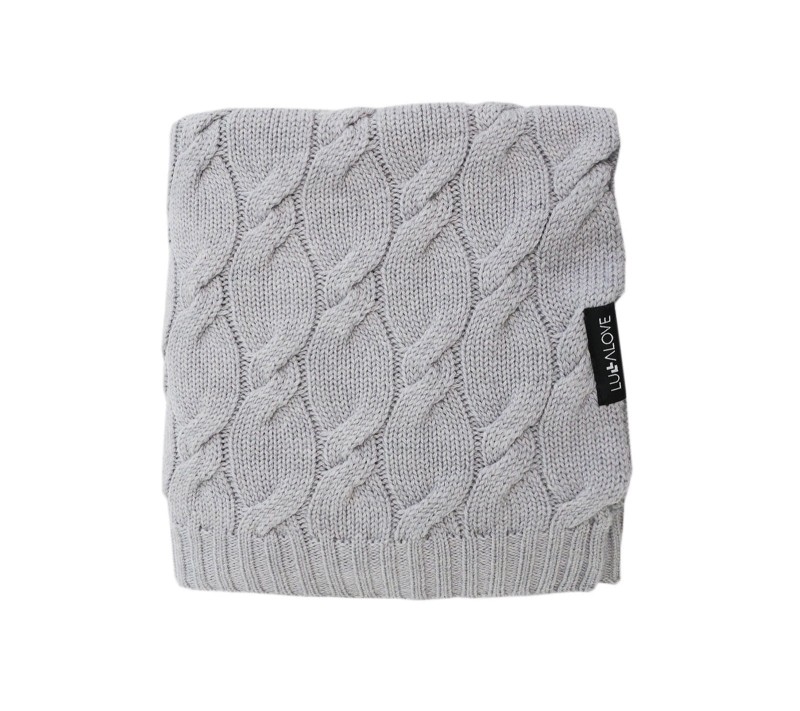 Kocyk z Wełny Merino 80x100 cm Szary Warkocz - Lullalove