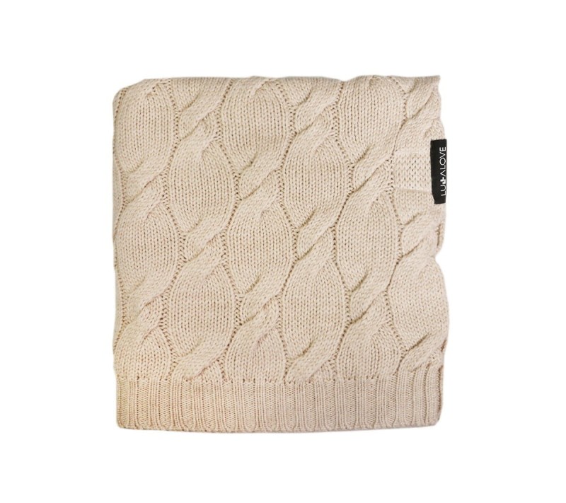 Kocyk z Wełny Merino 80x100 cm Beżowy Warkocz - Lullalove