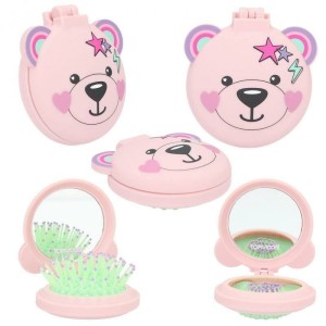 Składana Szczotka do Czesania Włosów z Lusterkiem Miś róż - TOPModel